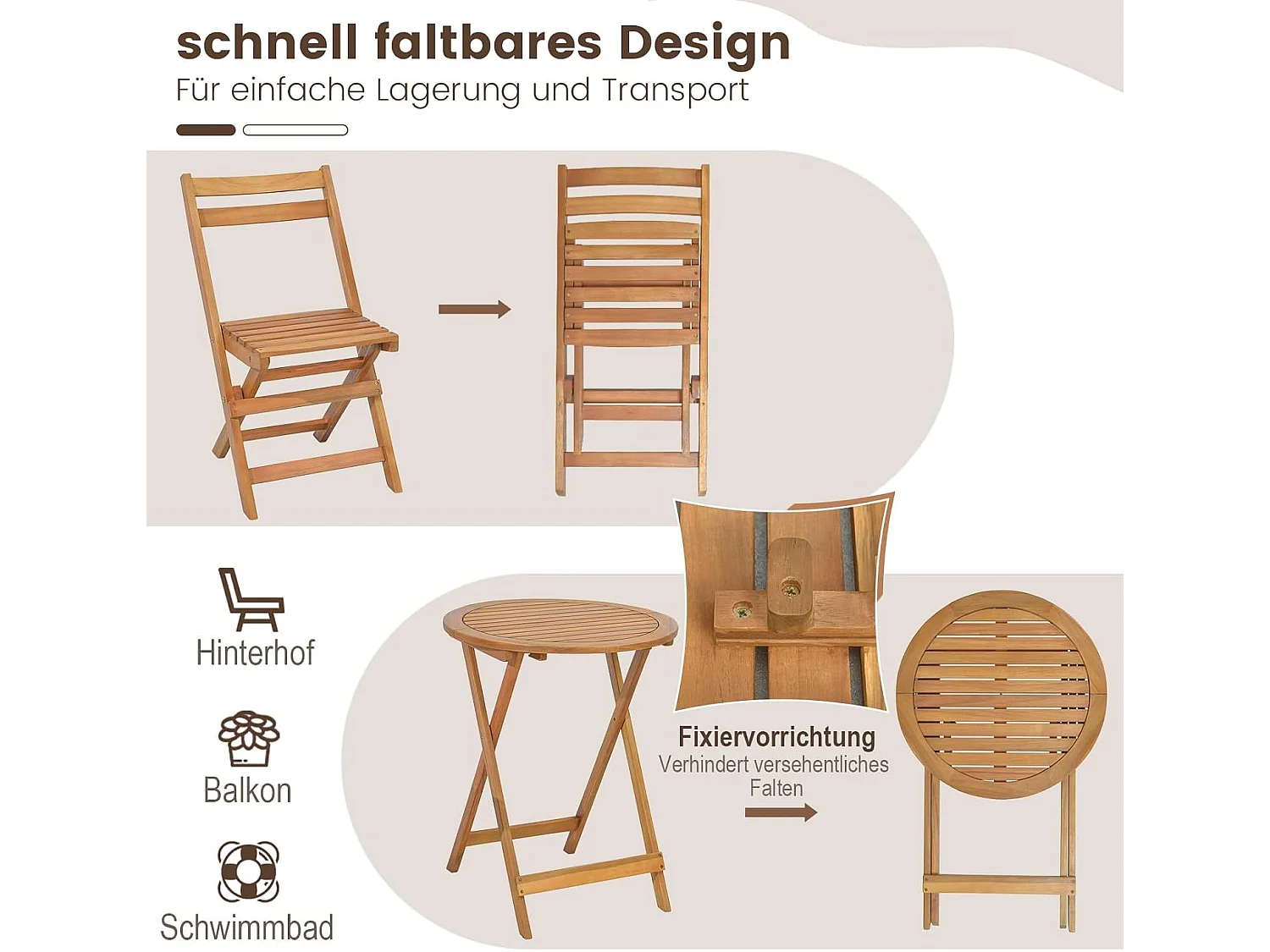 3-delige bistroset inklapbaar, 2 tuinstoelen en bijzettafel, acaciahout, balkonset, zitmeubel, tuinset, zitgroep, tuinmeubelen voor tuin, balkon