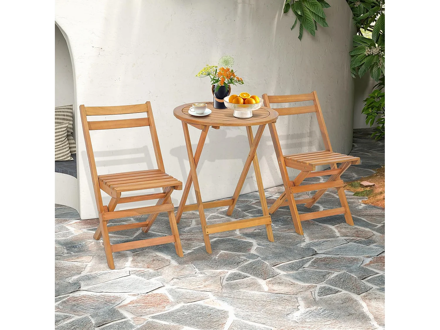 3-delige bistroset inklapbaar, 2 tuinstoelen en bijzettafel, acaciahout, balkonset, zitmeubel, tuinset, zitgroep, tuinmeubelen voor tuin, balkon