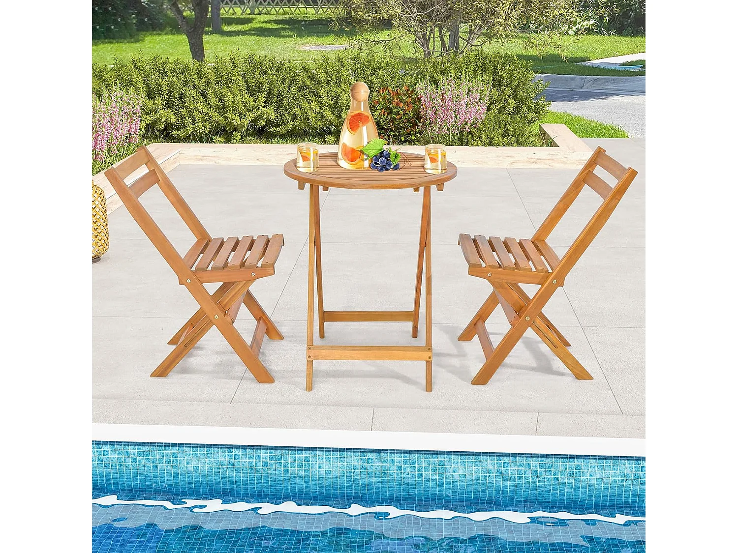 3-delige bistroset inklapbaar, 2 tuinstoelen en bijzettafel, acaciahout, balkonset, zitmeubel, tuinset, zitgroep, tuinmeubelen voor tuin, balkon