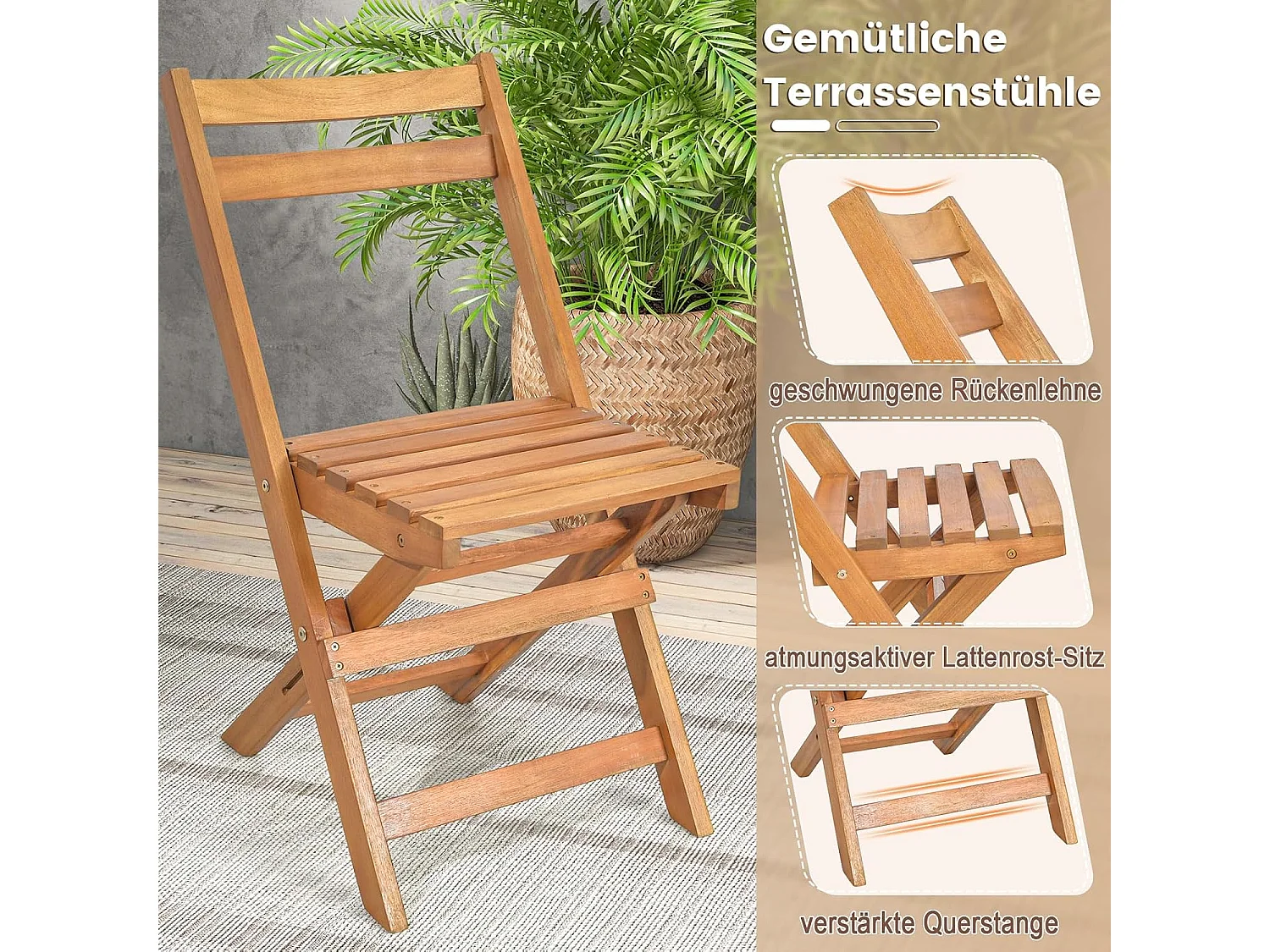 3-delige bistroset inklapbaar, 2 tuinstoelen en bijzettafel, acaciahout, balkonset, zitmeubel, tuinset, zitgroep, tuinmeubelen voor tuin, balkon