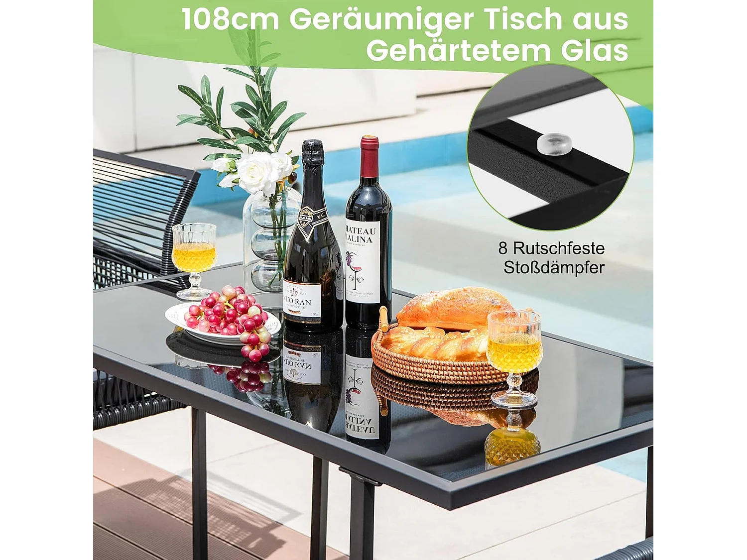 3-delige tuintafelset met 2 rotan tuinstoelen,bistroset incl.zitkussens,tuingarnituur,balkonset, ruimtebesparend, terrasmeubel, zitgroep voor balkon en tuinTI93877