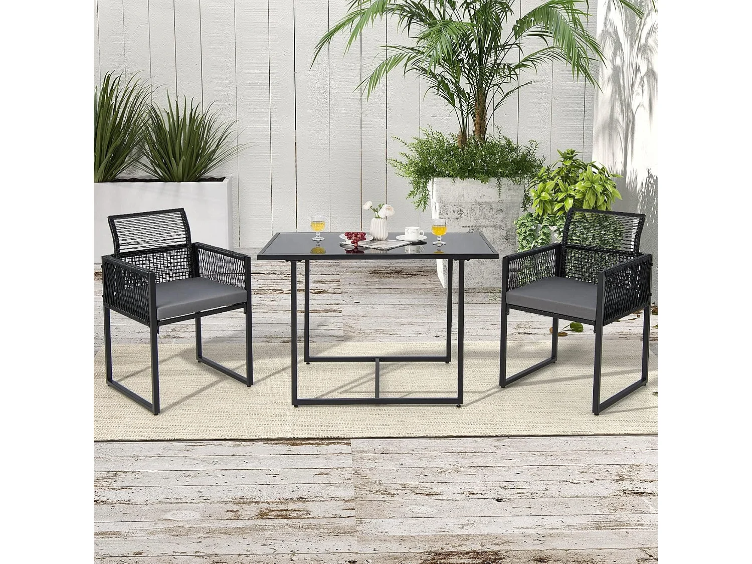 3-delige tuintafelset met 2 rotan tuinstoelen,bistroset incl.zitkussens,tuingarnituur,balkonset, ruimtebesparend, terrasmeubel, zitgroep voor balkon en tuinTI93877