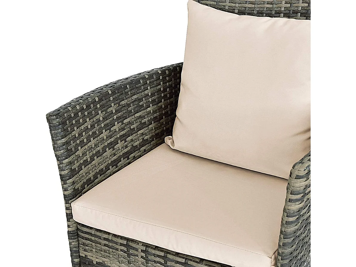 3-delige polyrotan tuinmeubelen met glazen tafel en kussens, rotan meubelen zitgroep, tuinset rotan, zitgarnituur balkonset, terrasset tuingarnituur, grijsTI92179