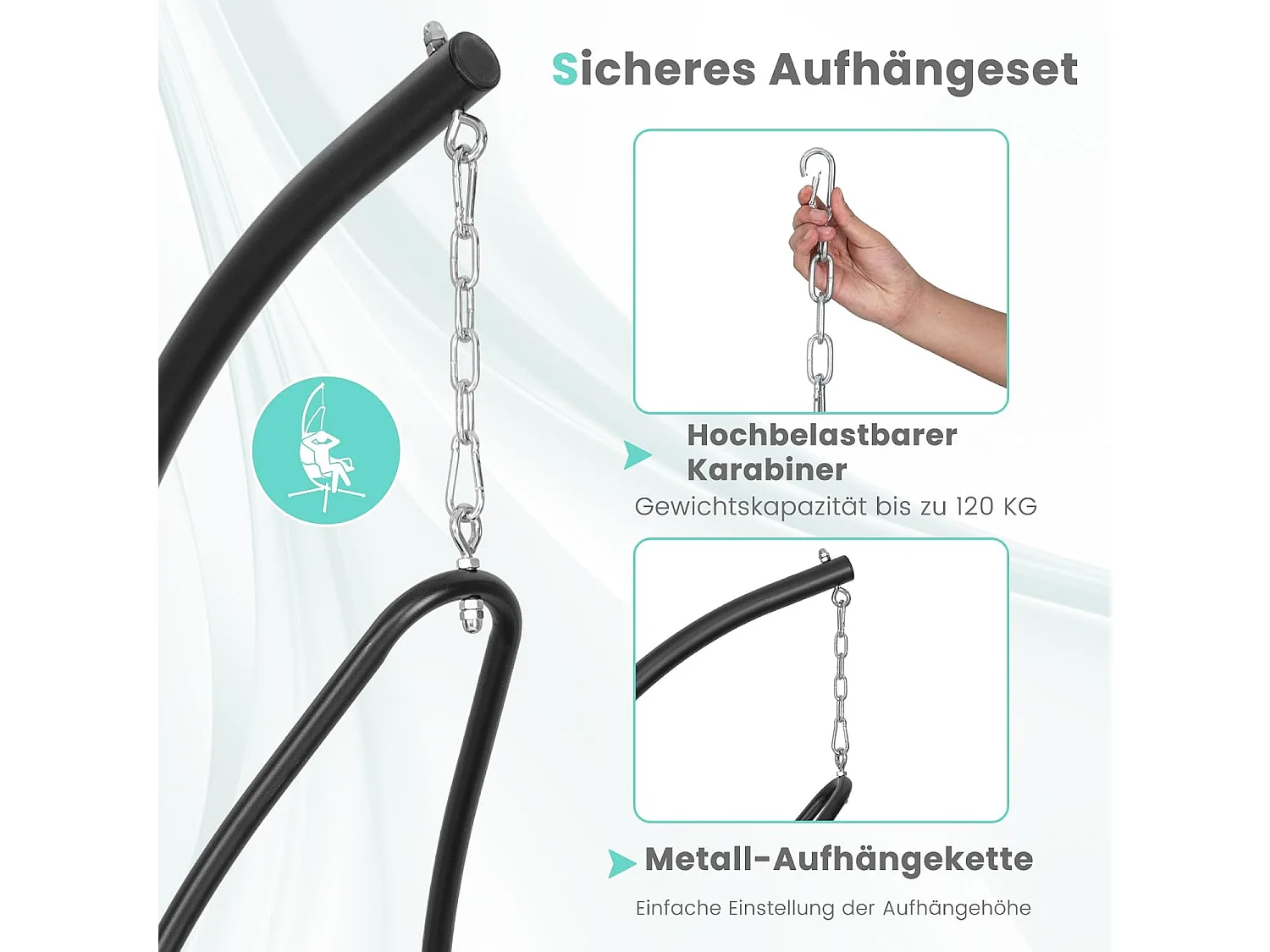 Hangstoel met frame, hangstoel met extra grote gevoerde zitting, hangschommel, voor binnen en buiten (grijs)ZB33548