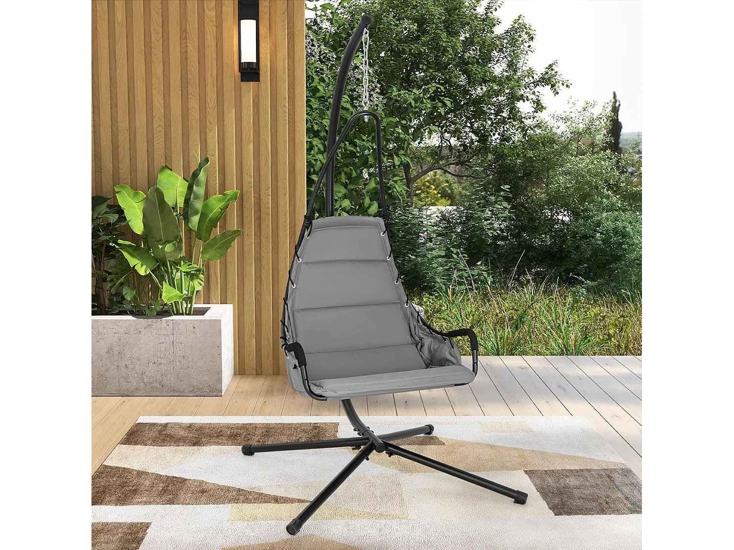 Hangstoel met frame, hangstoel met extra grote gevoerde zitting, hangschommel, voor binnen en buiten (grijs)ZB33548