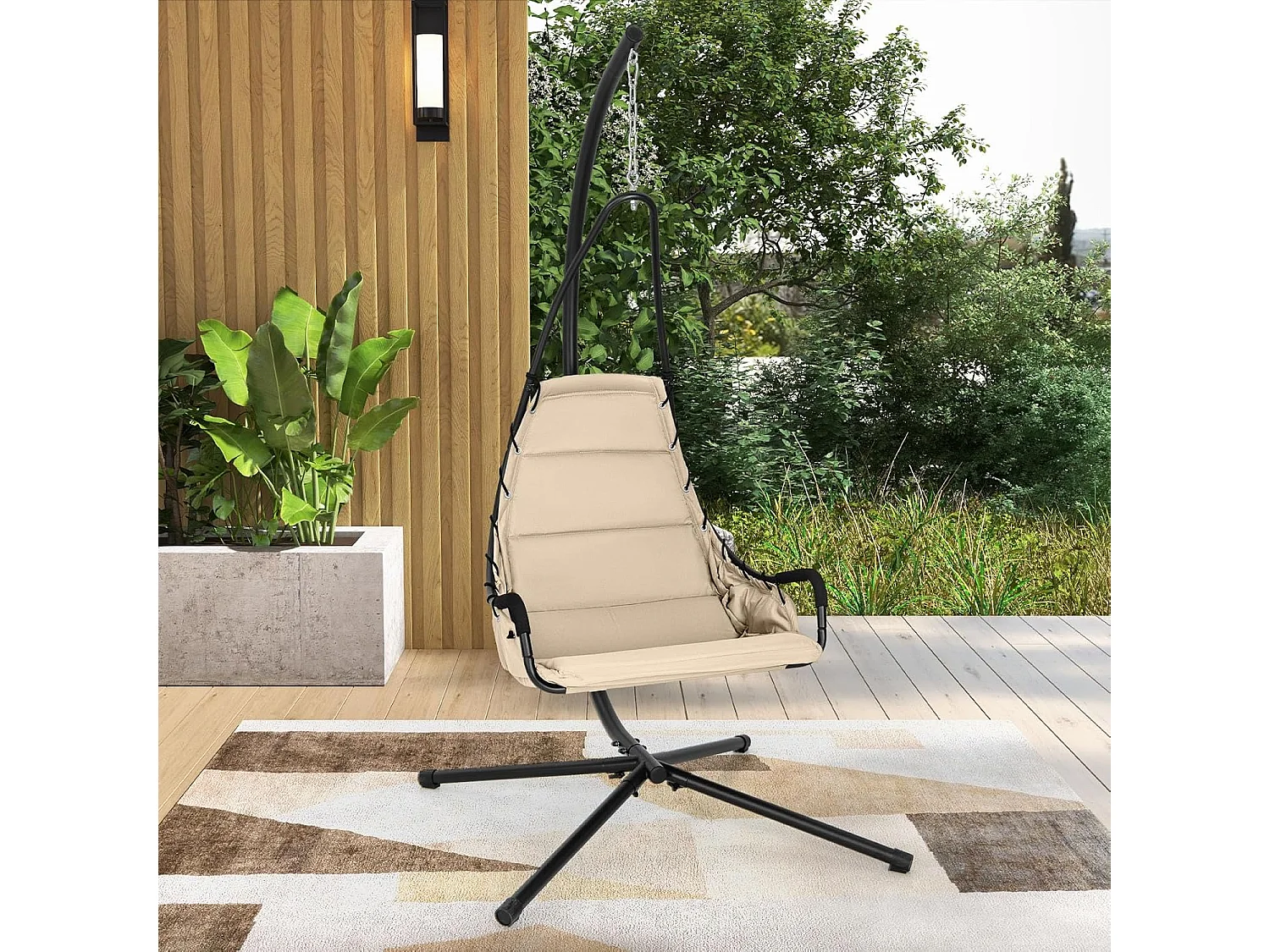 Hangstoel met frame, hangstoel met extra grote gevoerde zitting, hangschommel, voor binnen en buiten (beige)ZB33548