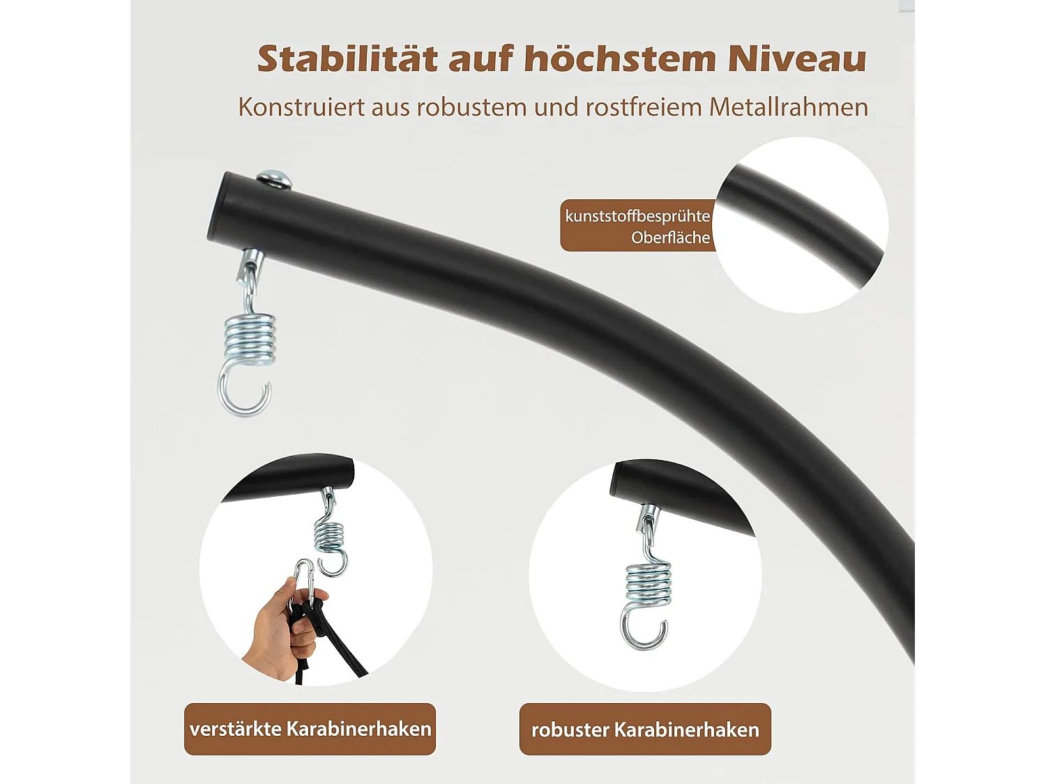 Hangstoel met frame, opvouwbare hangstoel met gezellig zit- en rugkussen, hangschommel met geweven rugleuning, voor binnen en buitenZB33524