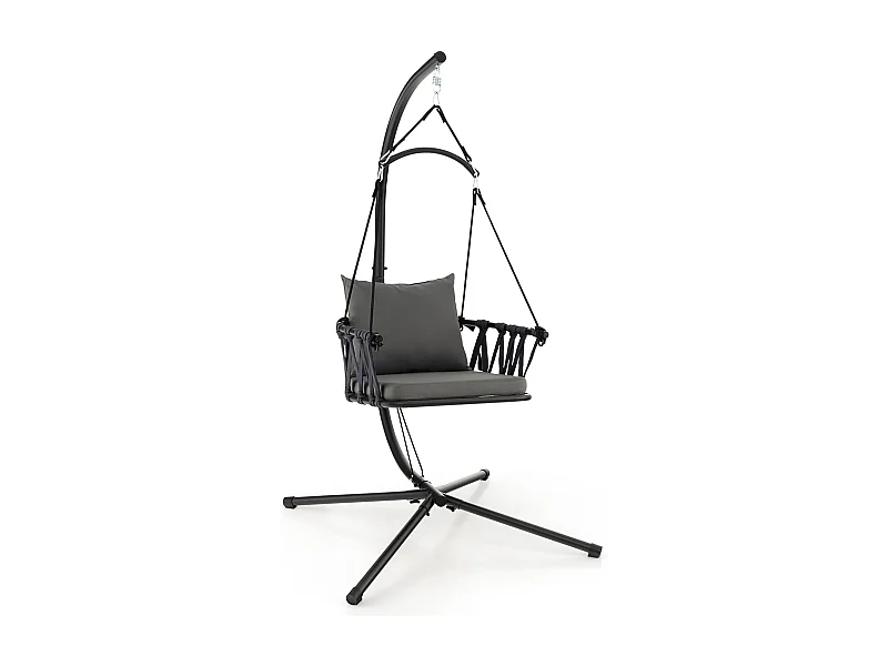 Hangstoel met frame, opvouwbare hangstoel met gezellig zit- en rugkussen, hangschommel met geweven rugleuning, voor binnen en buitenZB33524