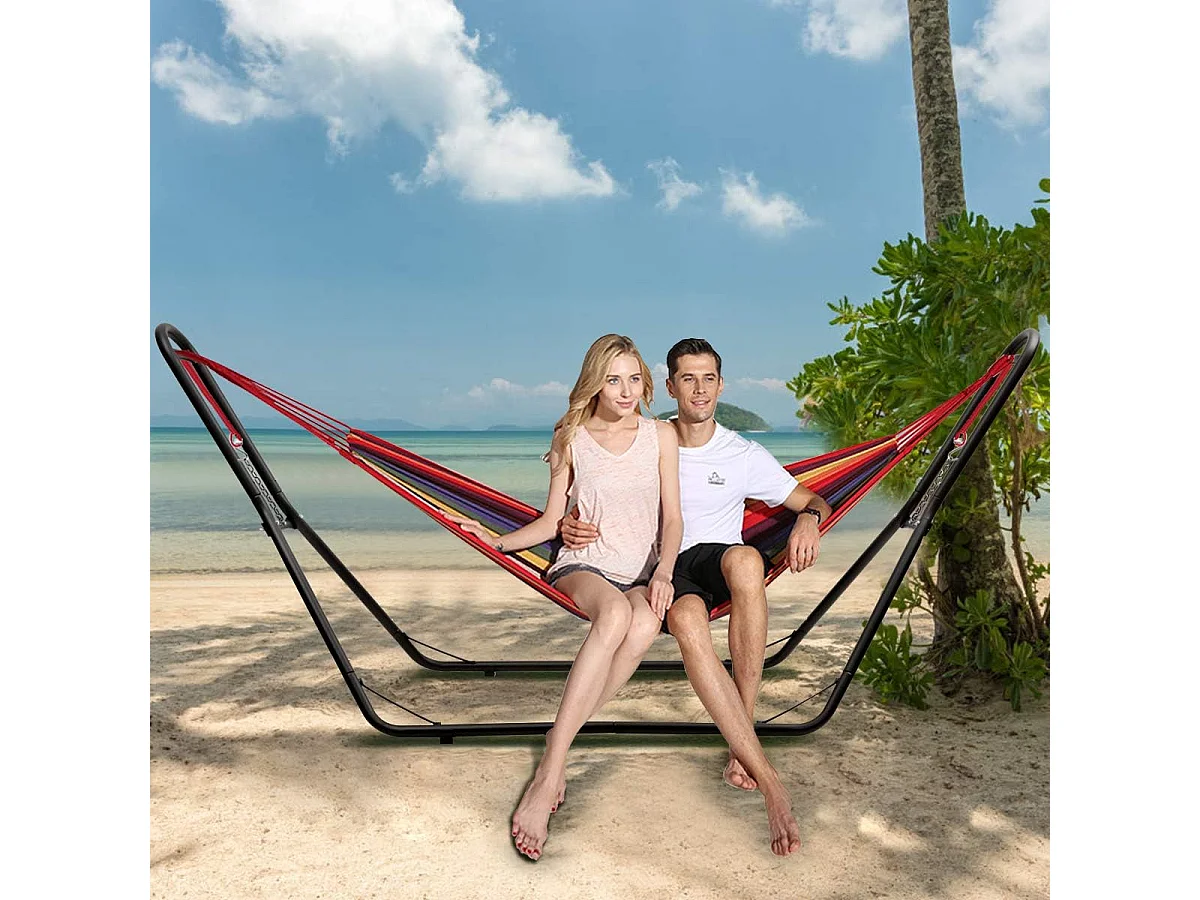 Hangmatstandaard, metaal, hangmatstandaard voor hangmatten van 2,75 m tot 3,6 m, hangmathouder 150 kg draagkracht (alleen frame)