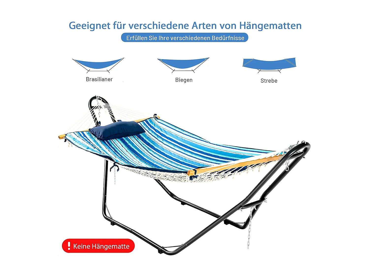 Hangmatstandaard, metaal, hangmatstandaard voor hangmatten van 2,75 m tot 3,6 m, hangmathouder 150 kg draagkracht (alleen frame)