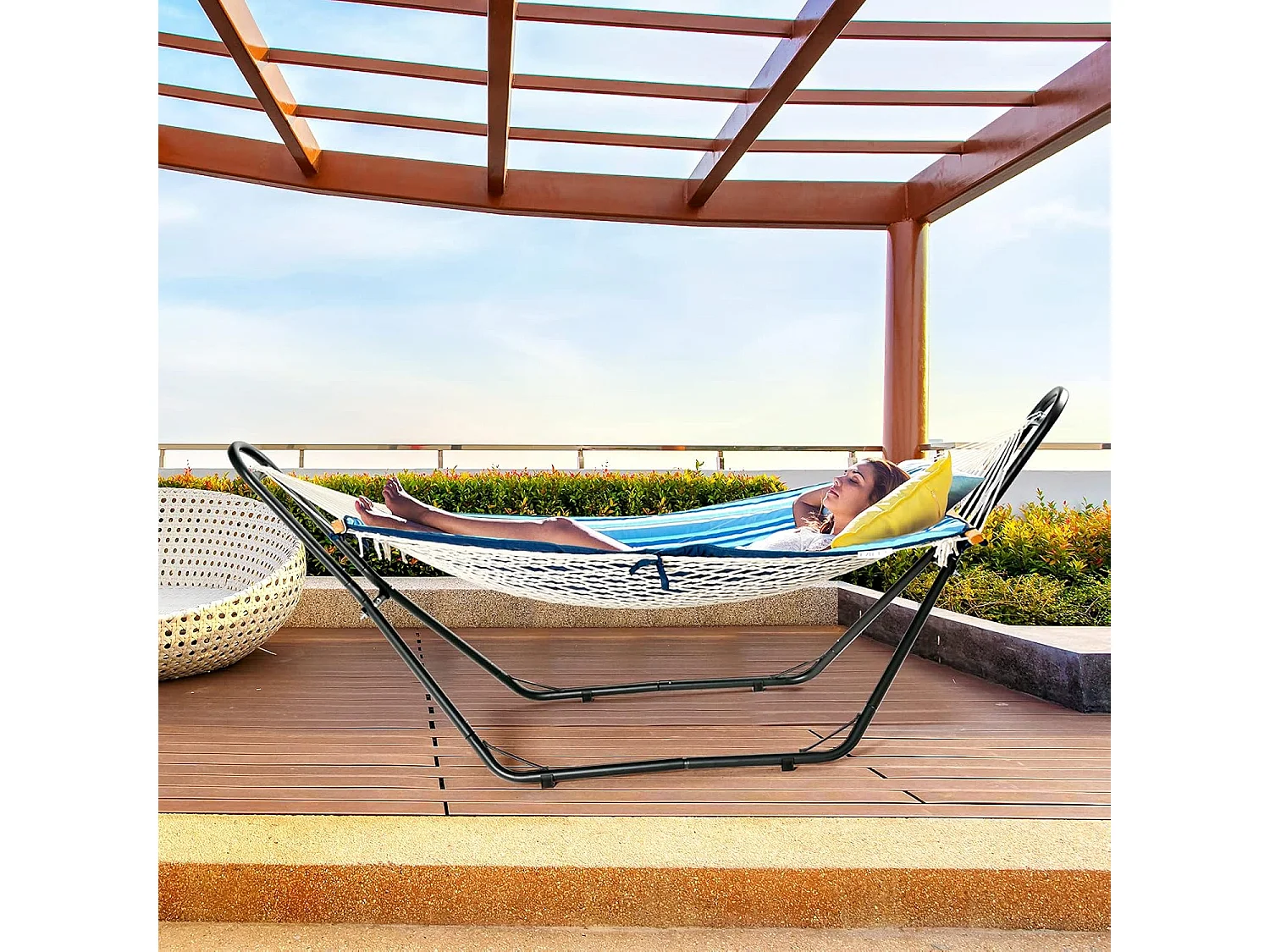 Hangmatstandaard, metaal, hangmatstandaard voor hangmatten van 2,75 m tot 3,6 m, hangmathouder 150 kg draagkracht (alleen frame)