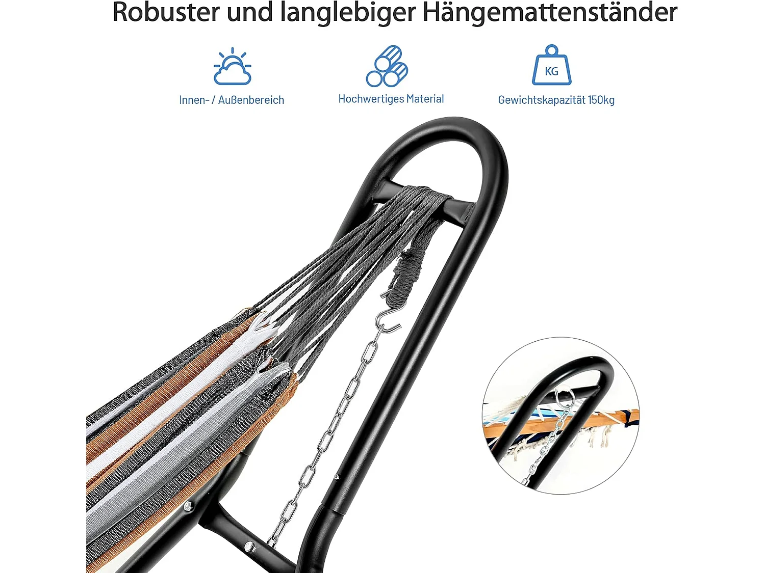 Hangmatstandaard, metaal, hangmatstandaard voor hangmatten van 2,75 m tot 3,6 m, hangmathouder 150 kg draagkracht (alleen frame)