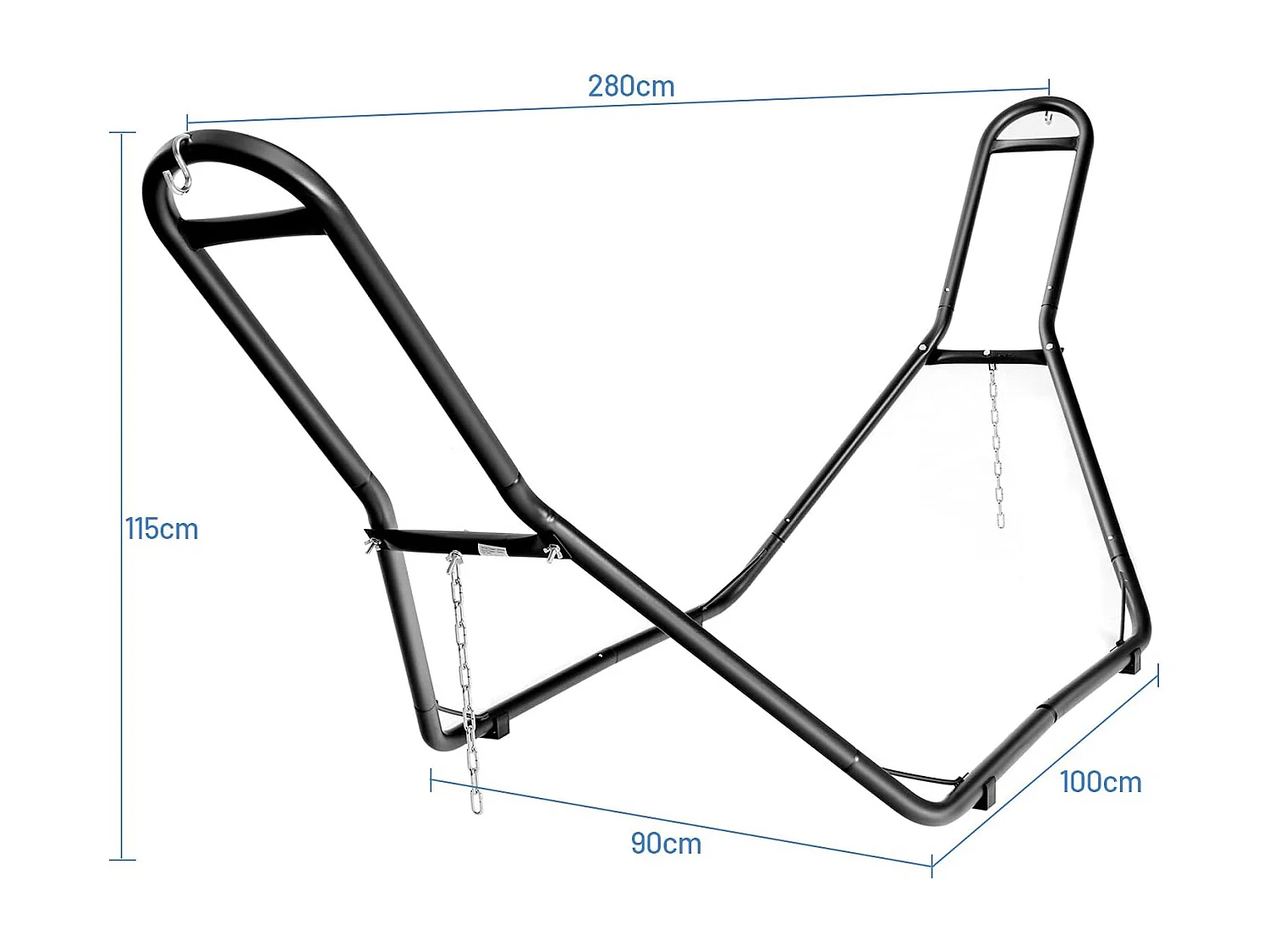 Hangmatstandaard, metaal, hangmatstandaard voor hangmatten van 2,75 m tot 3,6 m, hangmathouder 150 kg draagkracht (alleen frame)