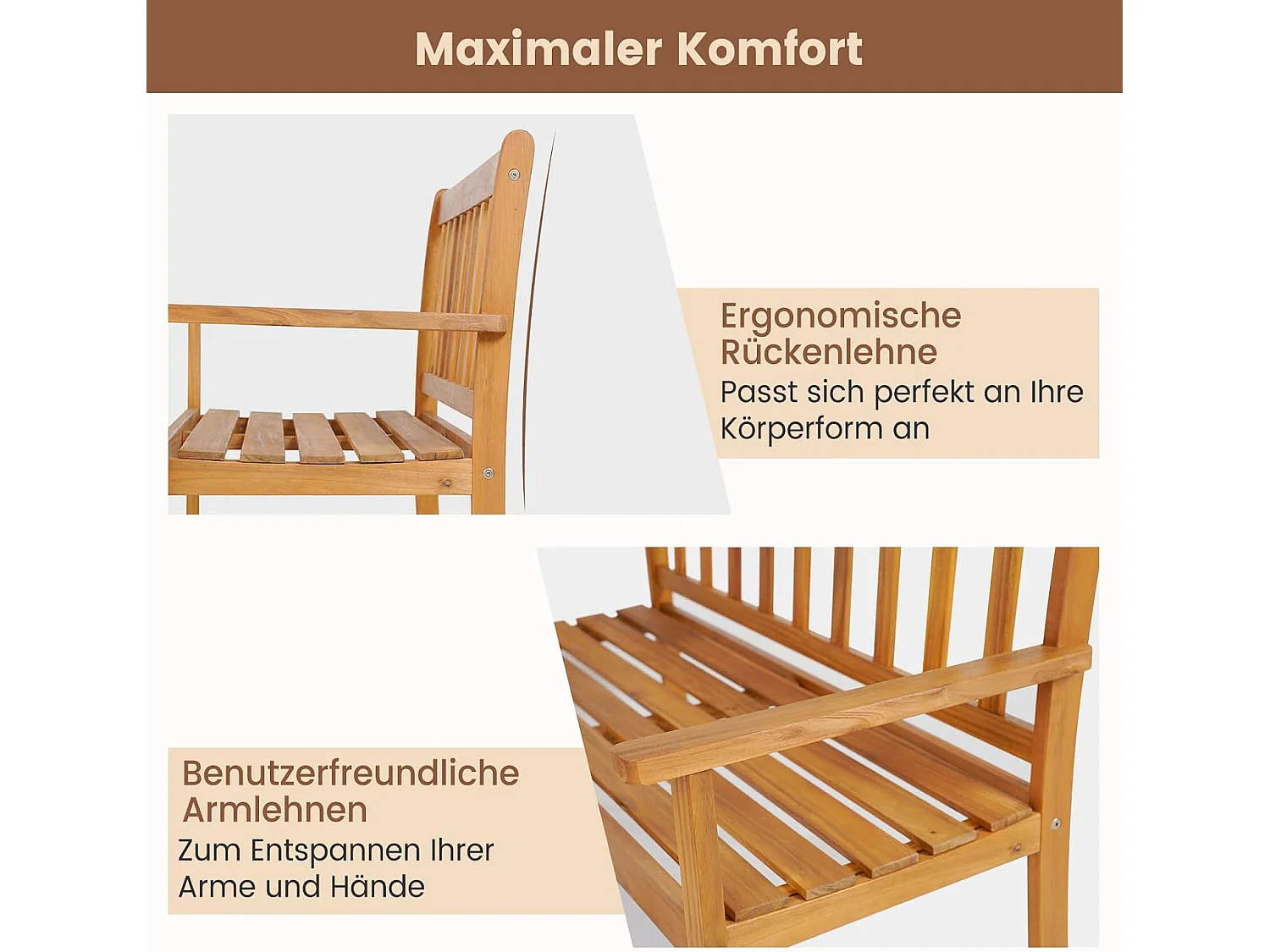 Tuinbank van acaciahout, massieve houten bank, belastbaar tot 360 kg, 2-zits, terrasbank, parkeerbank voor terras, balkon, tuin