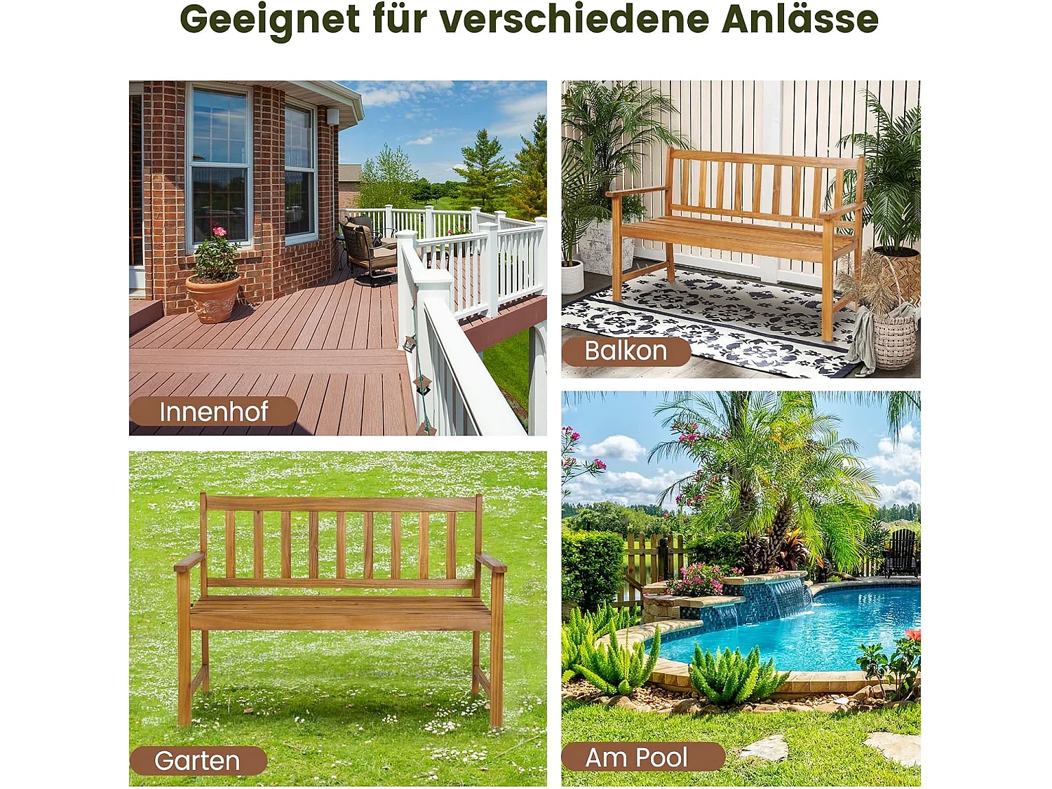 Tuinbank van acaciahout, massieve houten bank, belastbaar tot 360 kg, 2-zits, terrasbank, parkeerbank voor terras, balkon, tuin