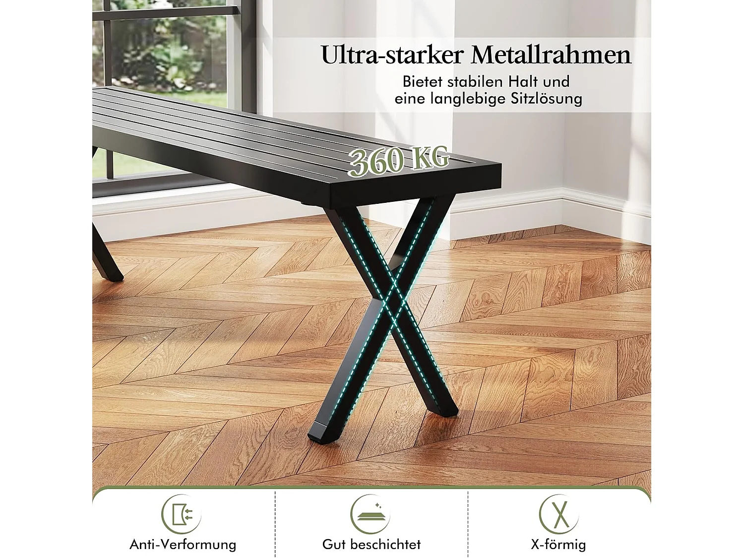 Tuinbank, metaal, weerbestendig, 3-zits zitbank zonder rugleuning, balkonbank, parkbank, metalen bank, belastbaar tot 360 kg,terras, 138 x 36 x 46 cm