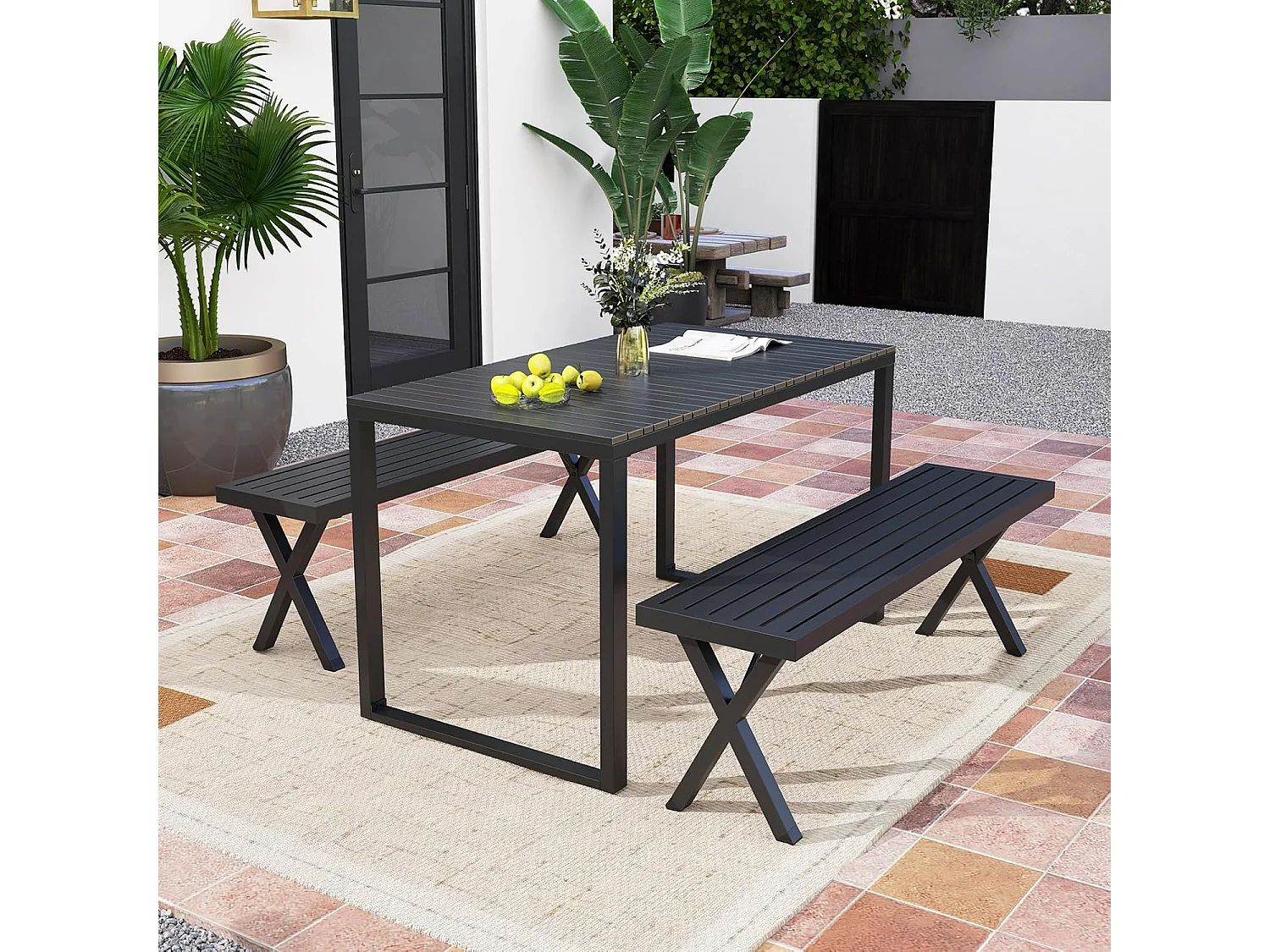 Tuinbank, metaal, weerbestendig, 3-zits zitbank zonder rugleuning, balkonbank, parkbank, metalen bank, belastbaar tot 360 kg,terras, 138 x 36 x 46 cm