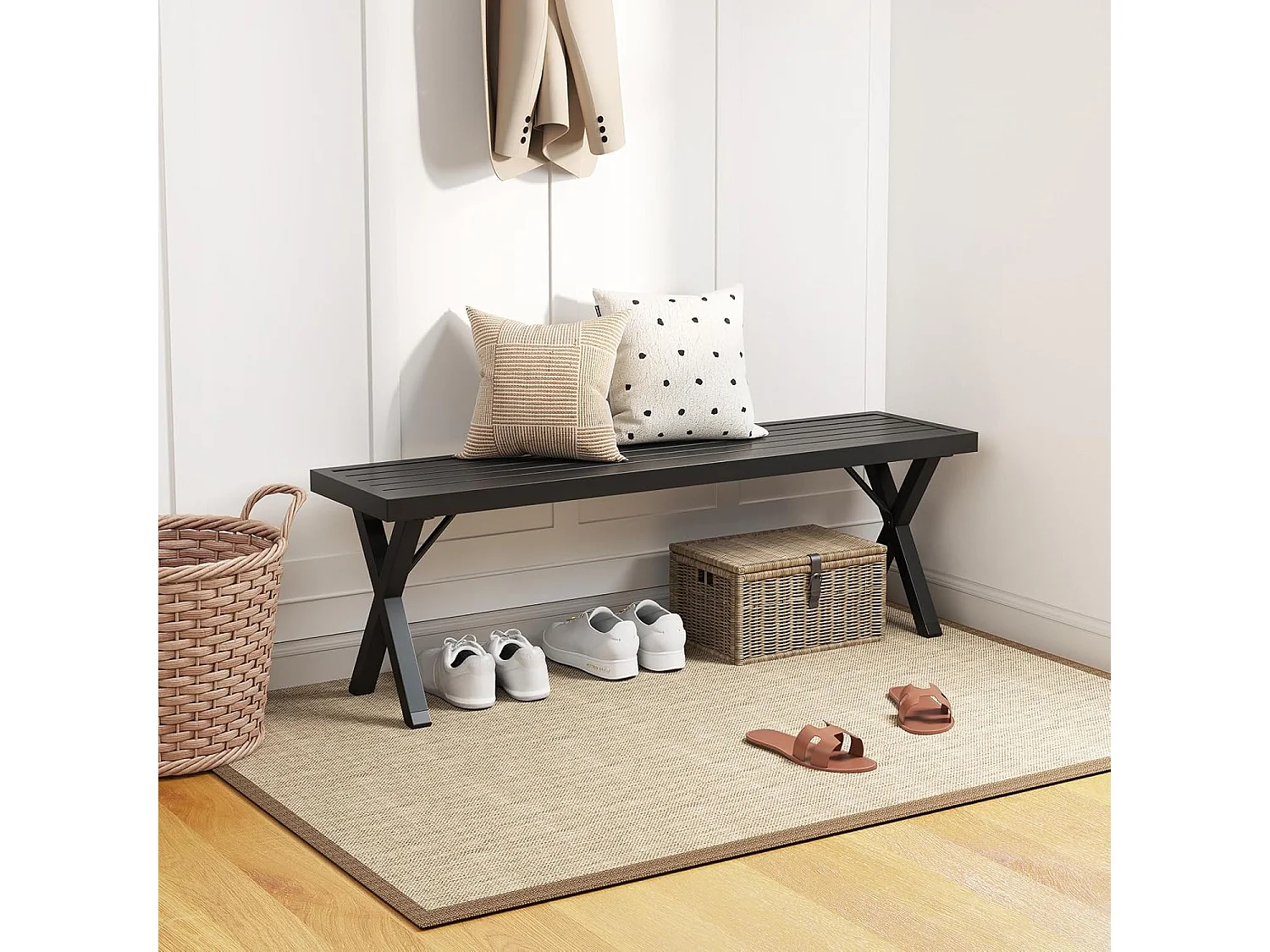 Tuinbank, metaal, weerbestendig, 3-zits zitbank zonder rugleuning, balkonbank, parkbank, metalen bank, belastbaar tot 360 kg,terras, 138 x 36 x 46 cm