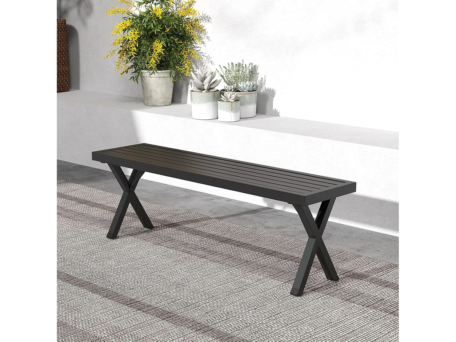 Tuinbank, metaal, weerbestendig, 3-zits zitbank zonder rugleuning, balkonbank, parkbank, metalen bank, belastbaar tot 360 kg,terras, 138 x 36 x 46 cm
