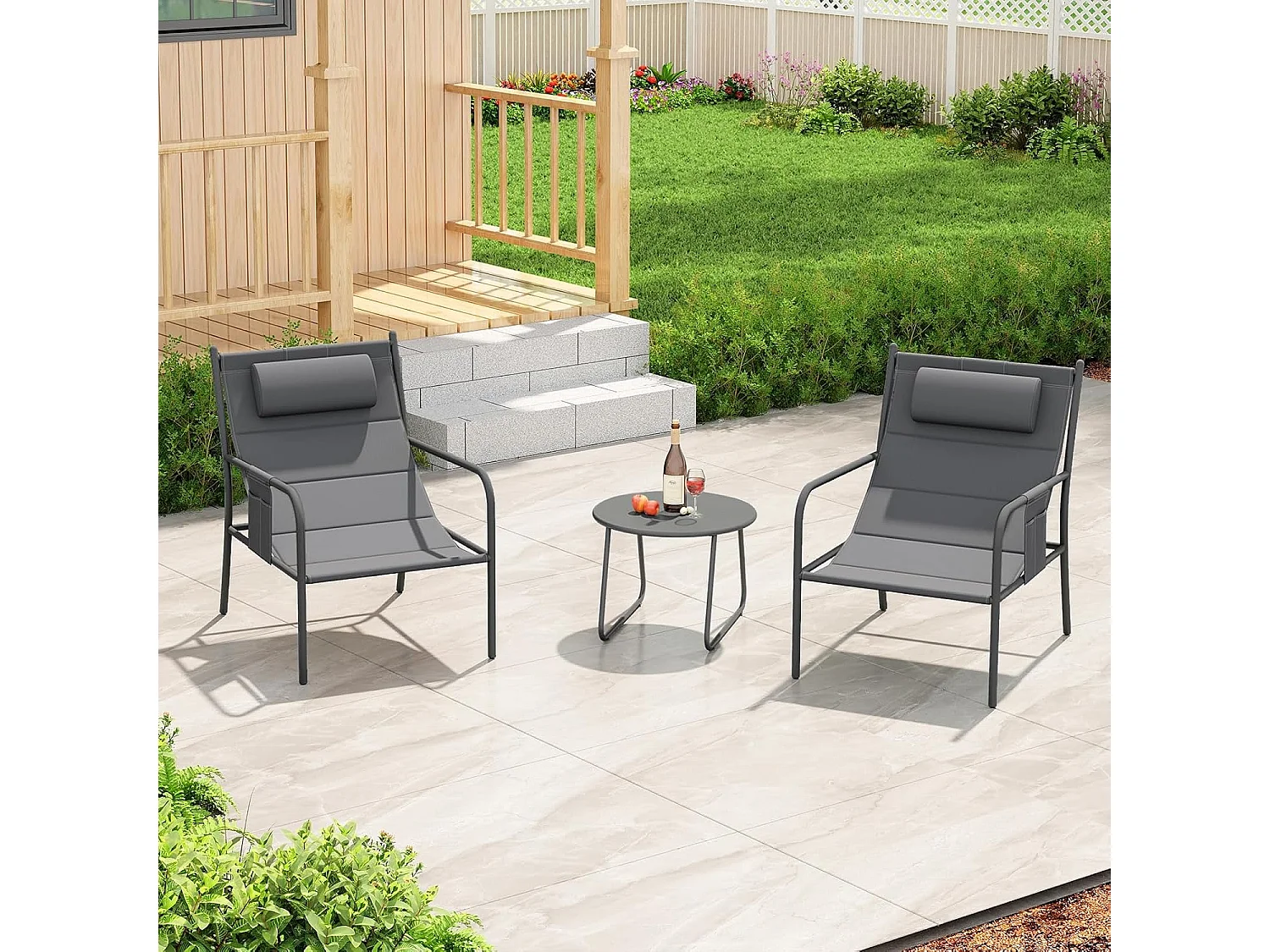 Balkonmeubelset, 3-delig, tuinmeubelset met 2 stoelen en tafel, balkonset met ademende zitstof, terrasmeubels, tuinset, zitgroep voor tuin, balkon, terras ZB33800