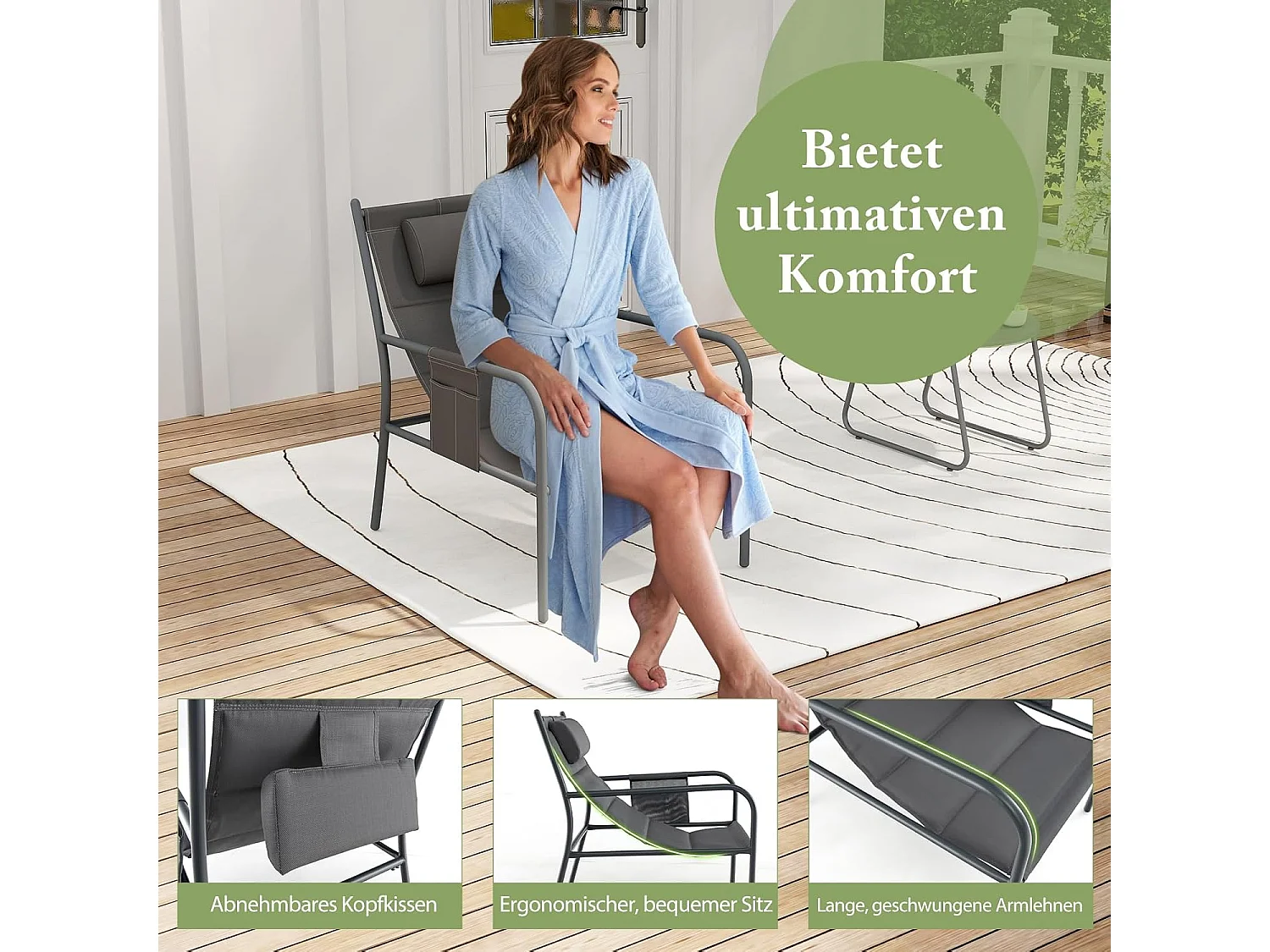 Balkonmeubelset, 3-delig, tuinmeubelset met 2 stoelen en tafel, balkonset met ademende zitstof, terrasmeubels, tuinset, zitgroep voor tuin, balkon, terras ZB33800