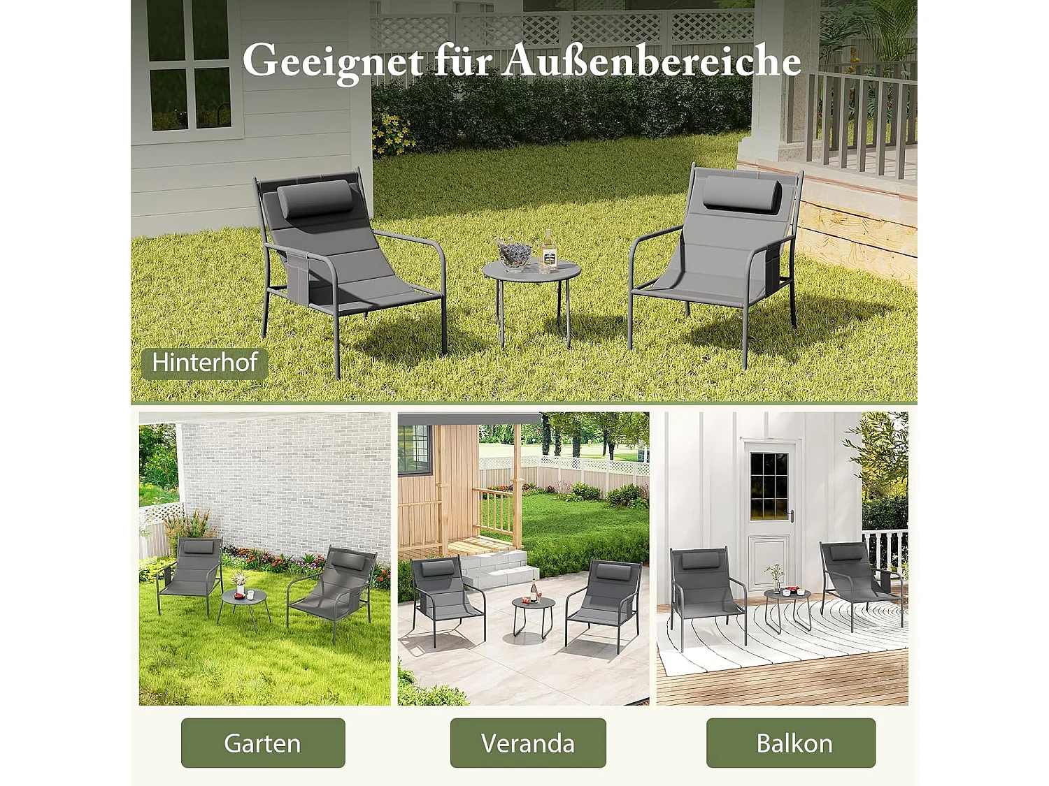 Balkonmeubelset, 3-delig, tuinmeubelset met 2 stoelen en tafel, balkonset met ademende zitstof, terrasmeubels, tuinset, zitgroep voor tuin, balkon, terras ZB33800