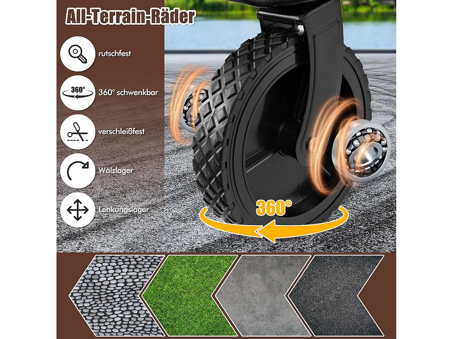 Bolderkar, opvouwbaar, handwagen met verstelbare handgreep,bekerhouders en opbergtas,tuinwagen tot 100 kg belastbaar, transportwagen voor winkelen, kamperenZB33965