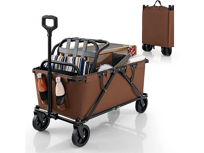 Bolderkar, opvouwbaar, handwagen met verstelbare handgreep,bekerhouders en opbergtas,tuinwagen tot 100 kg belastbaar, transportwagen voor winkelen, kamperenZB33965