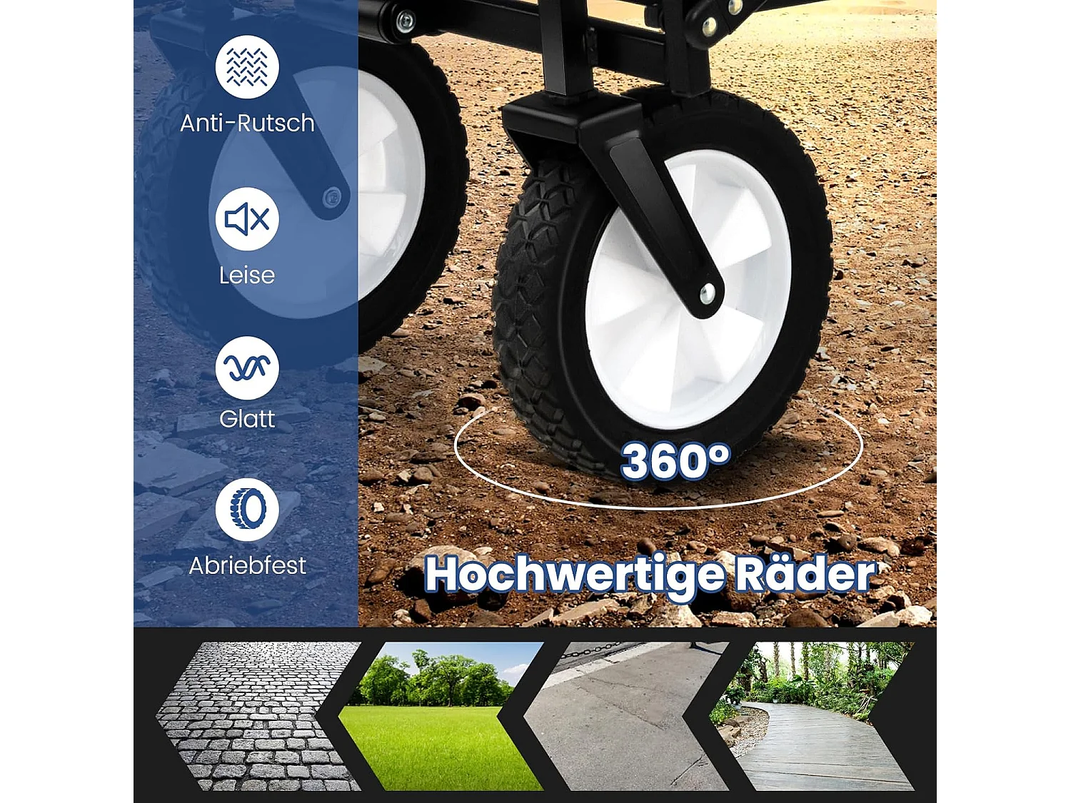 Bolderkar, opvouwbaar, handwagen met verstelbare handgreep en bekerhouders, tuinwagen tot 68 kg belastbaar, transportwagen voor winkelen, kamperen (zwart)ZB33724