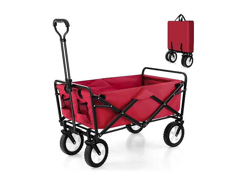 Bolderkar, opvouwbaar, handwagen met verstelbare handgreep en bekerhouders, tuinwagen, belastbaar tot 68 kg, transportwagen voor winkelen, kamperen, roodZB33724