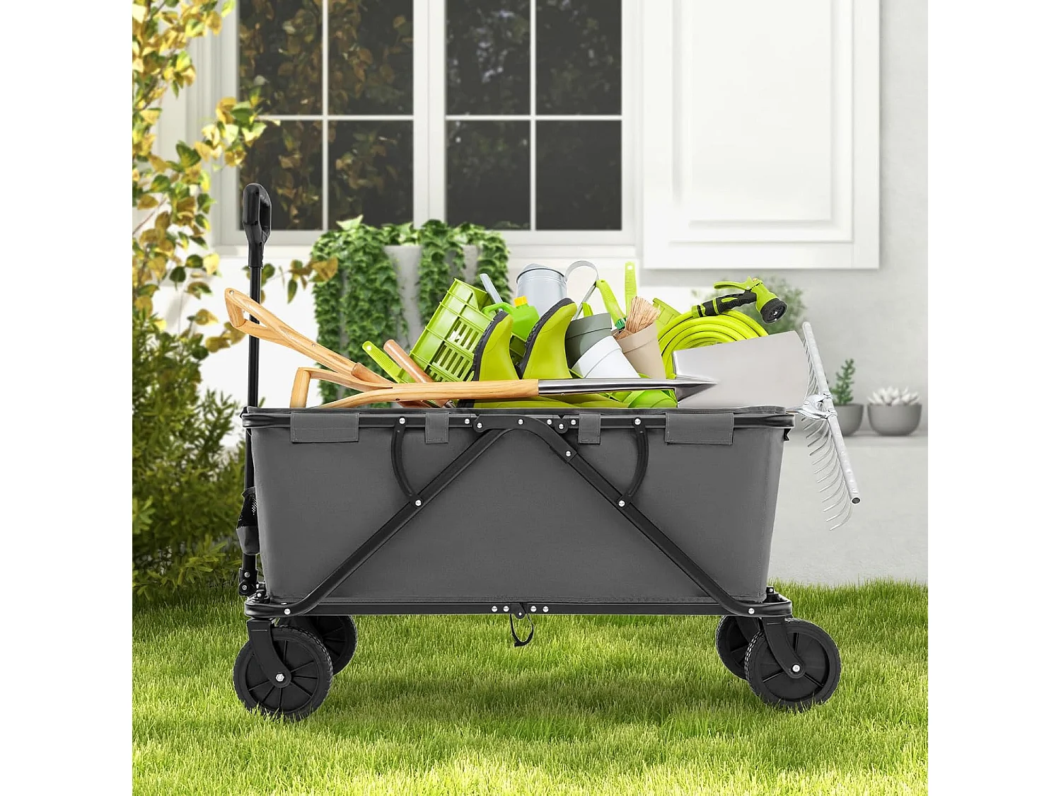 Bolderkar, opvouwbaar, handwagen met verstelbare handgreep, bekerhouders en opbergtas,tuinwagen tot 100 kg belastbaar,transportwagen voor winkelen,kamperen,ZB33965