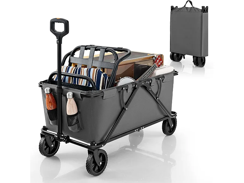 Bolderkar, opvouwbaar, handwagen met verstelbare handgreep, bekerhouders en opbergtas,tuinwagen tot 100 kg belastbaar,transportwagen voor winkelen,kamperen,ZB33965