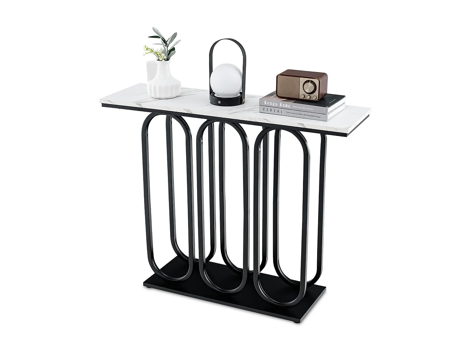 Consoletafel met marmerlook, smalle entreetafel met metalen frame, bijzettafel, voor woonkamer,ingang, 100 x 30 x 80 cm, wit en zwartVH33457