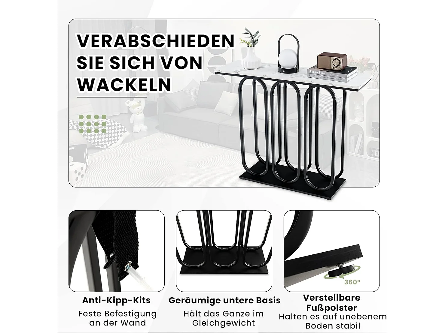 Consoletafel met marmerlook, smalle entreetafel met metalen frame, bijzettafel, voor woonkamer,ingang, 100 x 30 x 80 cm, wit en zwartVH33457