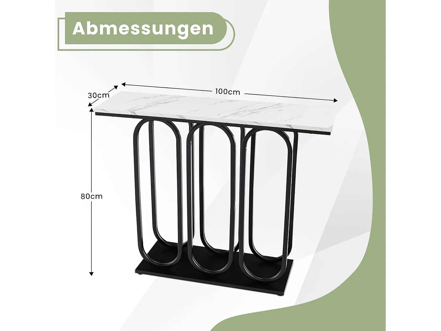 Consoletafel met marmerlook, smalle entreetafel met metalen frame, bijzettafel, voor woonkamer,ingang, 100 x 30 x 80 cm, wit en zwartVH33457