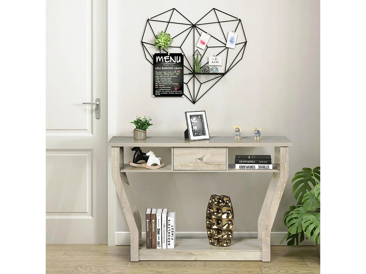 Consoletafel met lade en plank, haltafel van hout, entreetafel, bijzettafel voor ingang, woonkamer, slaapkamer, 120 x 30 x 81 cm (grijs)TI82413