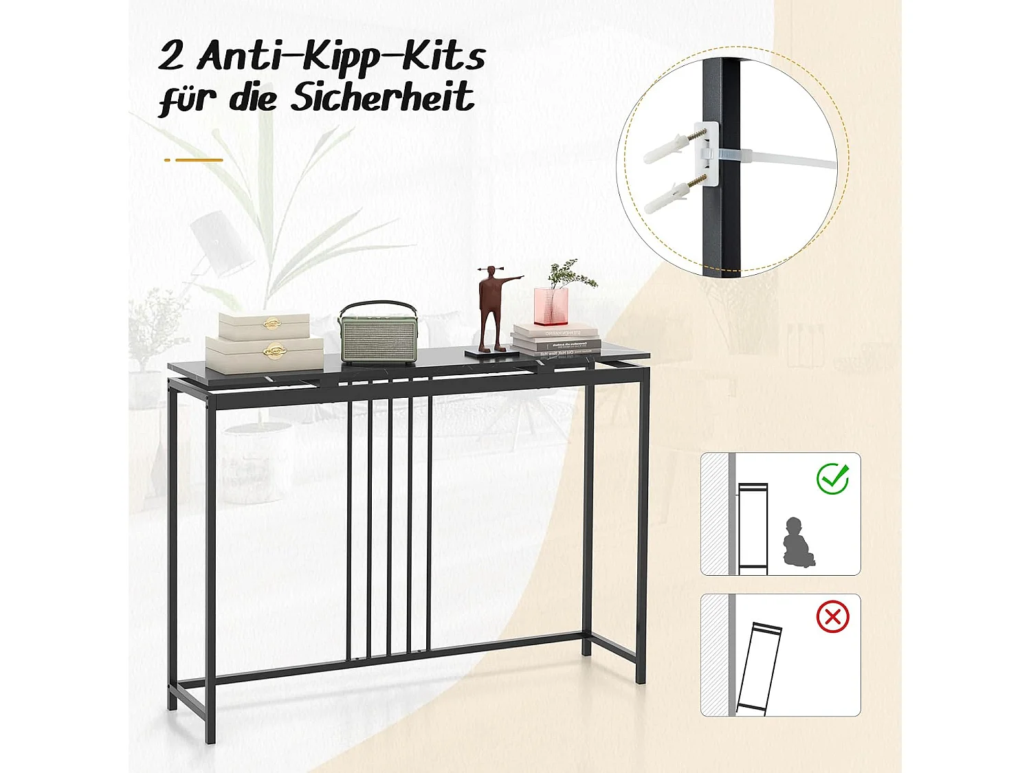 Consoletafel zwart, entreetafel hout met marmerlook, bijzettafel met zwart metalen frame, gangtafel modern, 120 x 30 x 90 cmVH33560