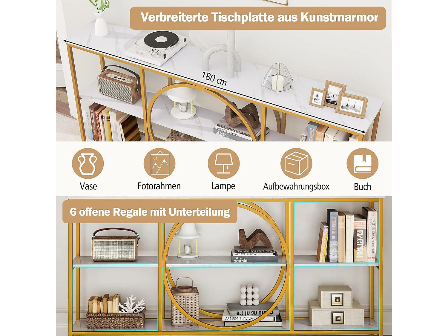 Consoletafel, smal, ingangstafel, 180 cm lang, 3 niveaus, banktafel, woonkamertafel, ideaal voor hal en woonkamer, 180 x 30 x 90 cm, witVH34685