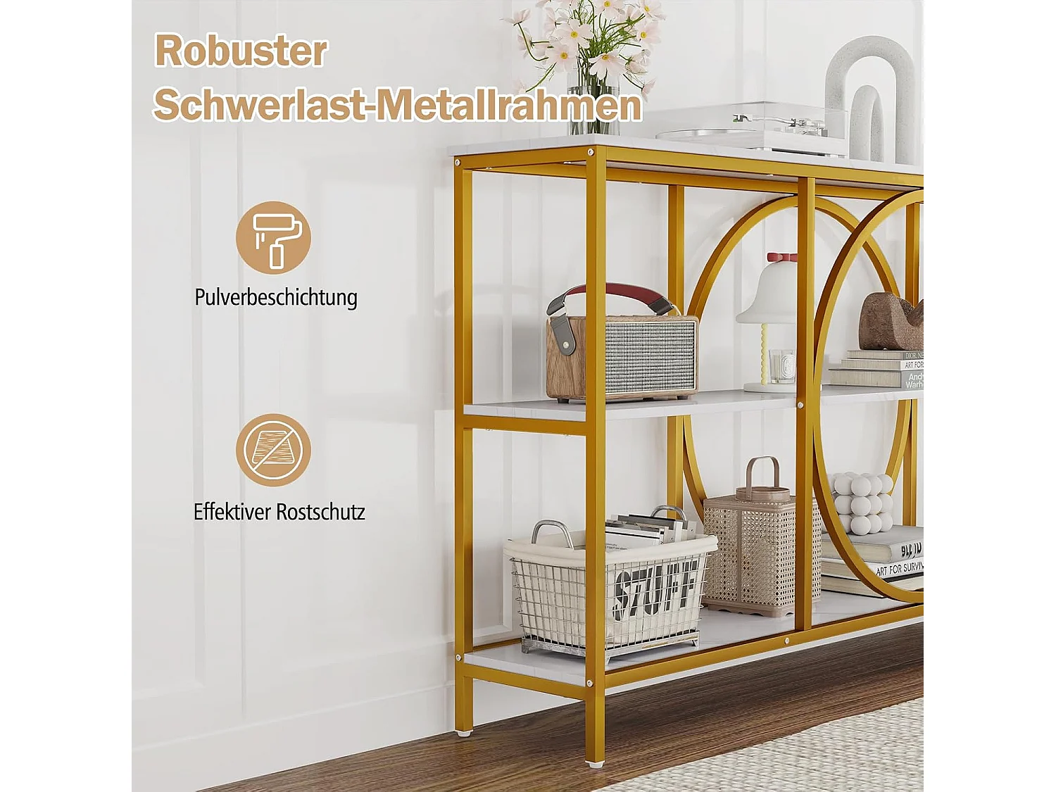 Consoletafel, smal, ingangstafel, 180 cm lang, 3 niveaus, banktafel, woonkamertafel, ideaal voor hal en woonkamer, 180 x 30 x 90 cm, witVH34685