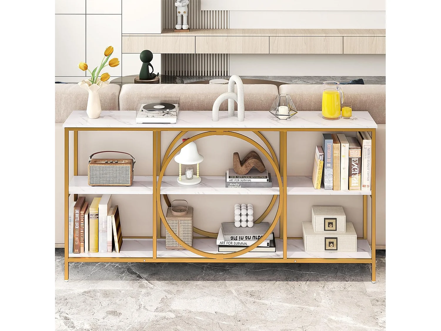 Consoletafel, smal, ingangstafel, 180 cm lang, 3 niveaus, banktafel, woonkamertafel, ideaal voor hal en woonkamer, 180 x 30 x 90 cm, witVH34685