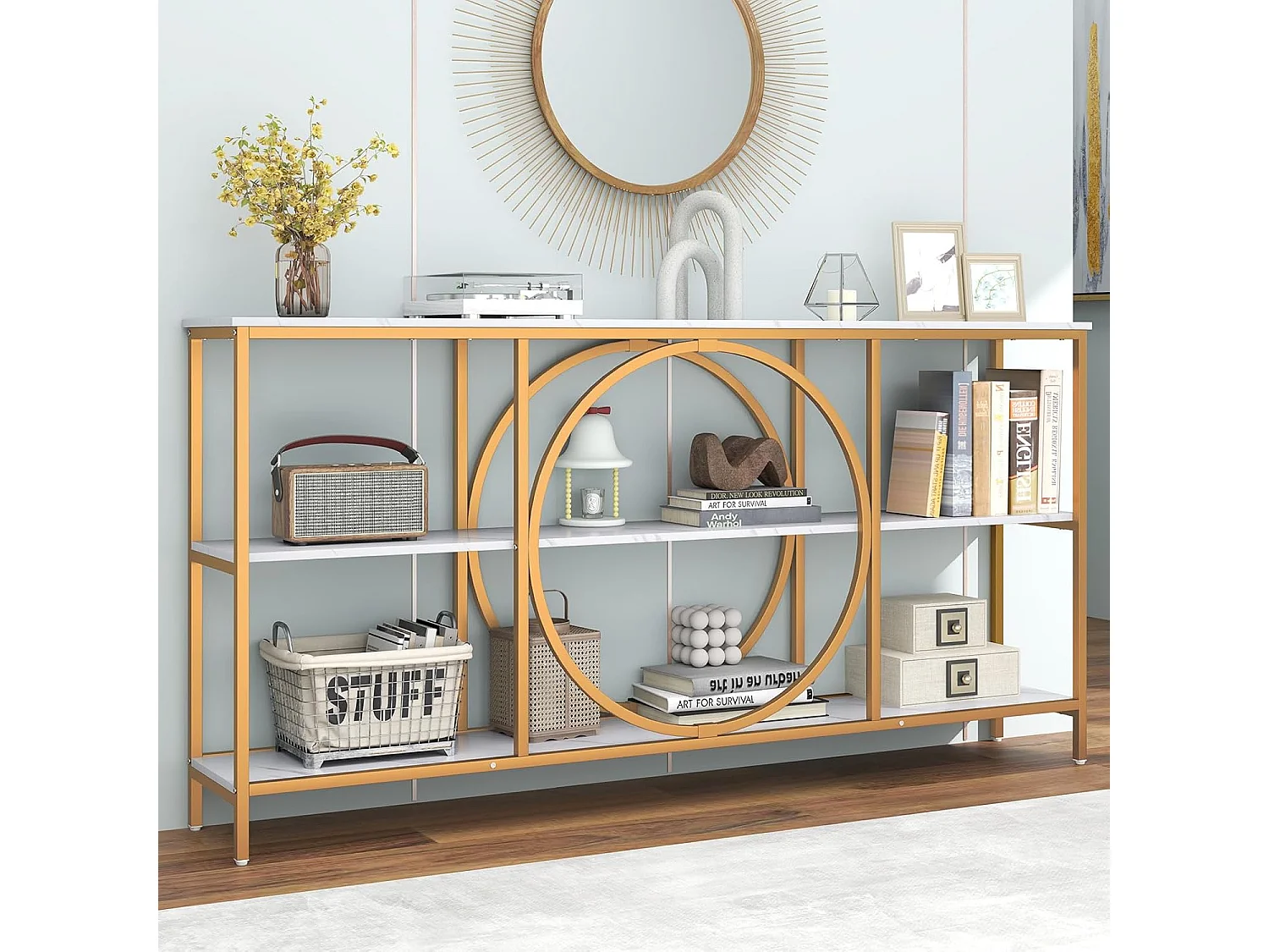 Consoletafel, smal, ingangstafel, 180 cm lang, 3 niveaus, banktafel, woonkamertafel, ideaal voor hal en woonkamer, 180 x 30 x 90 cm, witVH34685