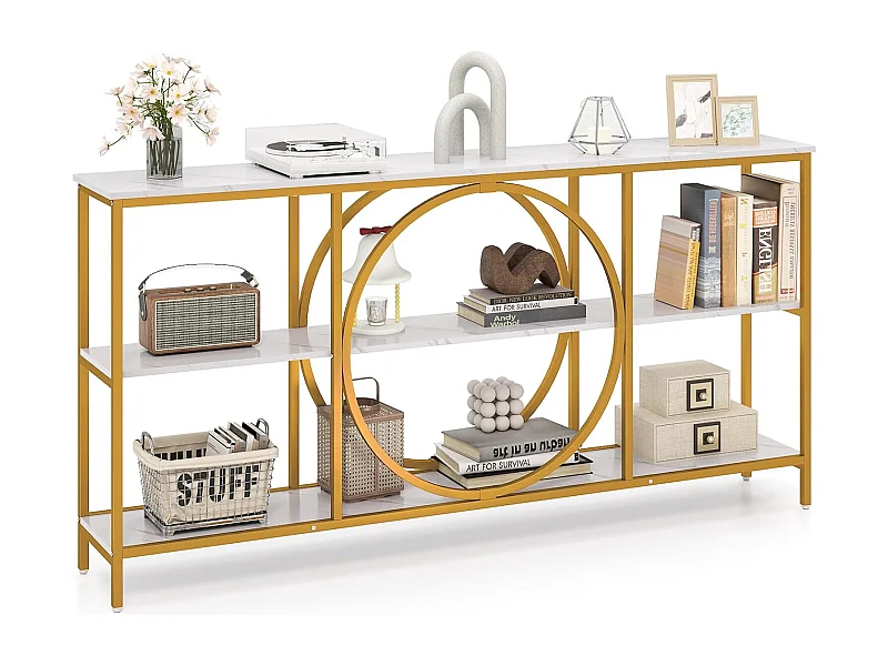 Consoletafel, smal, ingangstafel, 180 cm lang, 3 niveaus, banktafel, woonkamertafel, ideaal voor hal en woonkamer, 180 x 30 x 90 cm, witVH34685