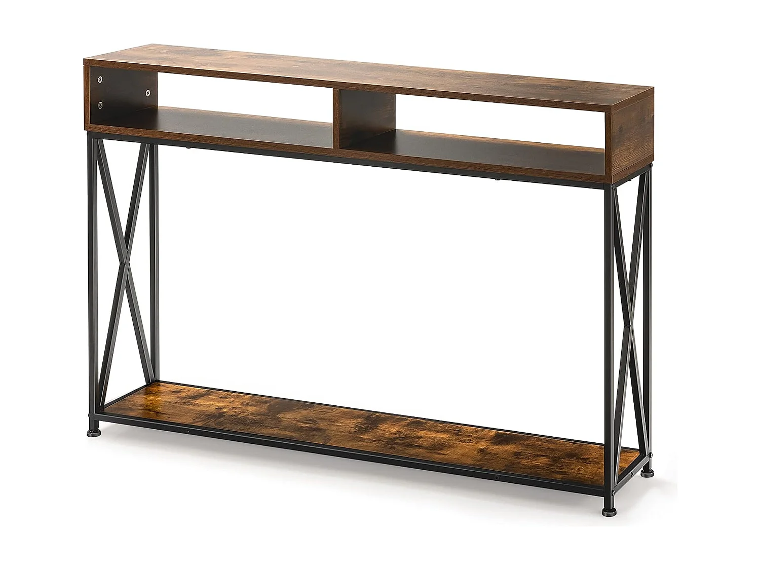 Consoletafel met 2 niveaus met open vakken, gangtafel van hout, staand rek, bijzettafel voor inkom, woonkamer en slaapkamer, 120 x 23 x 79 cm (bruin)TH32238
