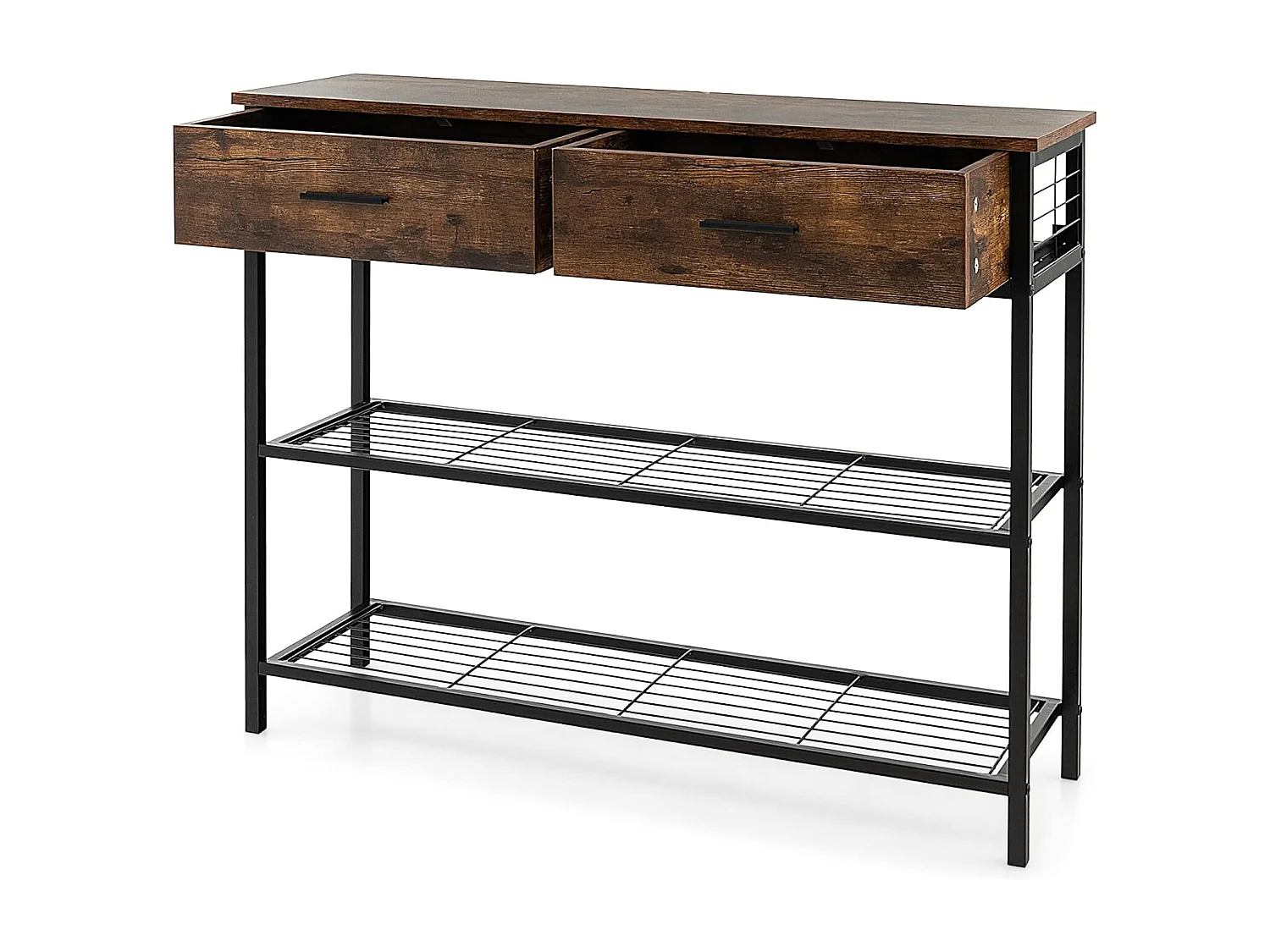 100 cm consoletafel met 2 laden, 3 niveaus, gangtafel van hout, bijzettafel met metalen frame, met kantelbeveiliging (vintage)VH32640