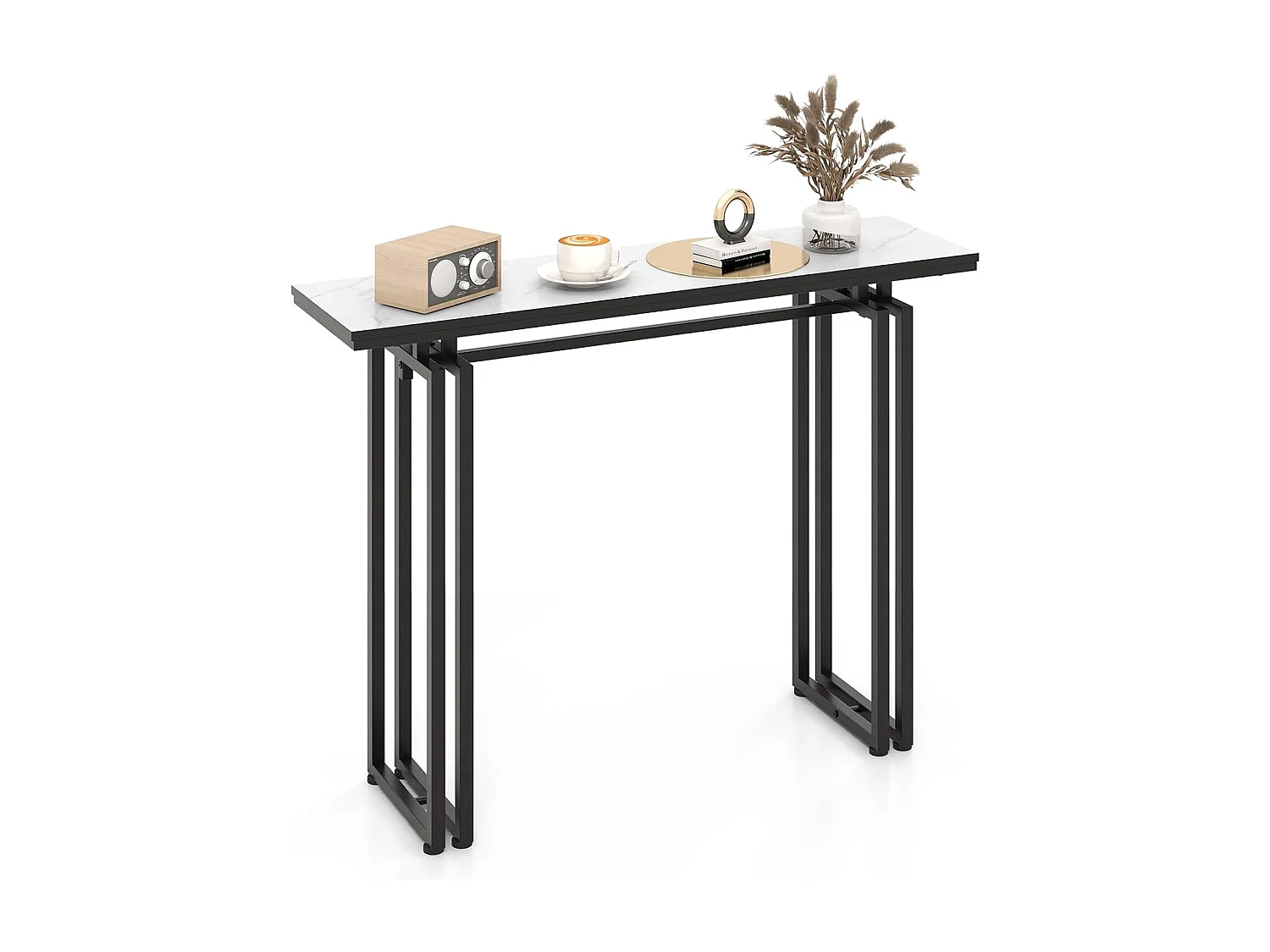 Consoletafel smal, gangtafel, marmerlook, bijzettafel met metalen frame, moderne entreetafel voor woonkamer en ingang, 110 x 30 x 81 cm (zwart)VH32113
