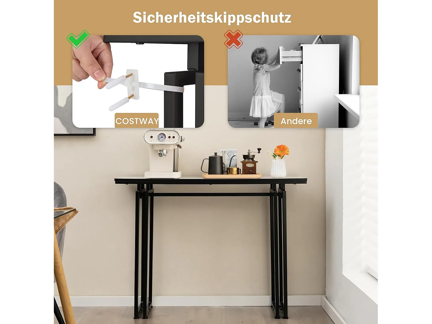 Consoletafel smal, gangtafel, marmerlook, bijzettafel met metalen frame, moderne entreetafel voor woonkamer en ingang, 110 x 30 x 81 cm (zwart)VH32113