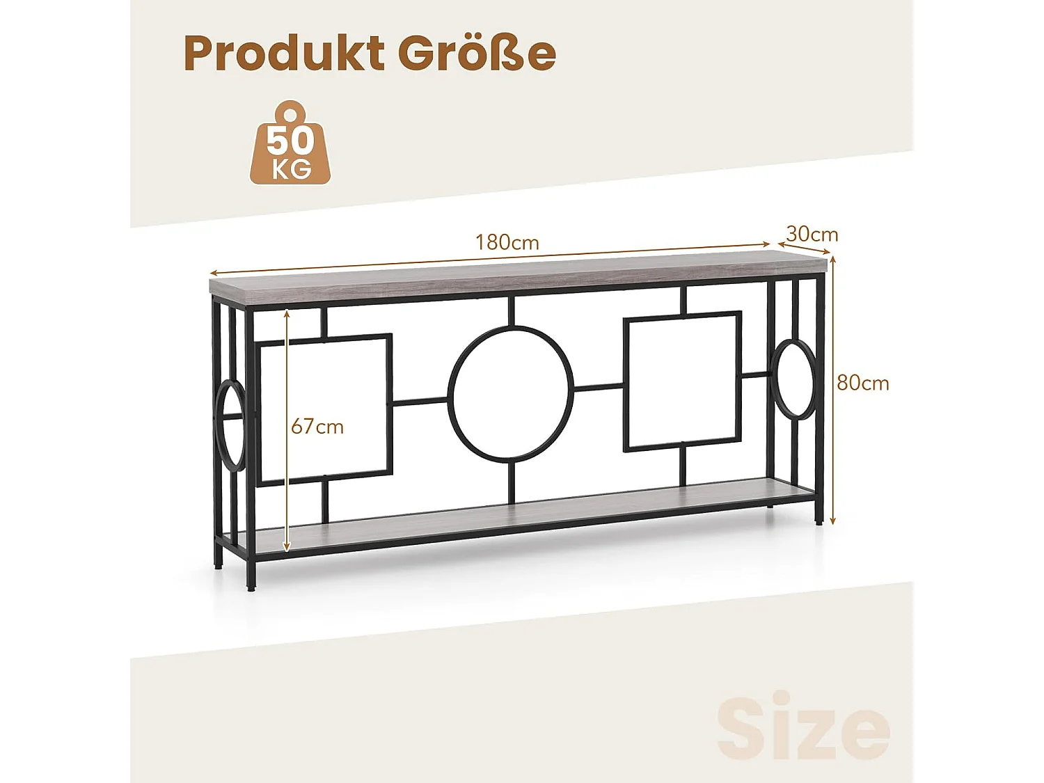 Vintage consoletafel 180 cm, haltafel met 2 niveaus, banktafel smal met metalen frame, entreetafel, hout, bijzettafel voor woonkamer, kantoor en entreeVH34230
