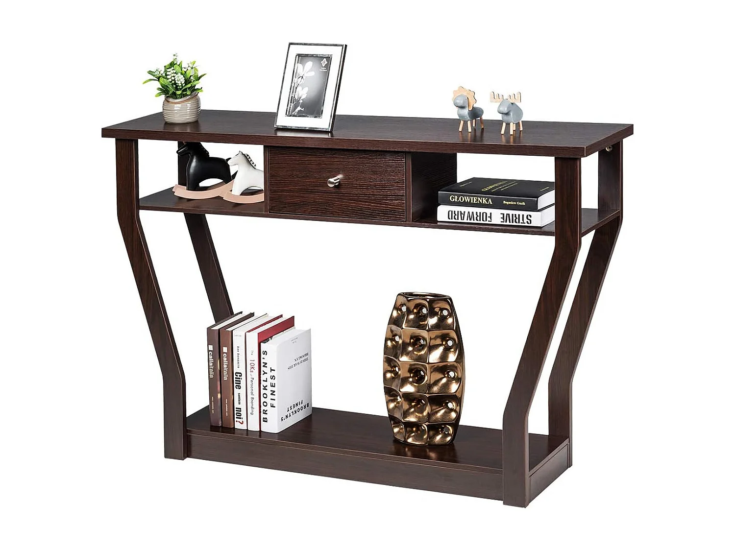 Consoletafel met lade en plank, haltafel van hout, entreetafel, bijzettafel voor ingang, woonkamer slaapkamer 120 x 30 x 81 cm (bruin)TI82413