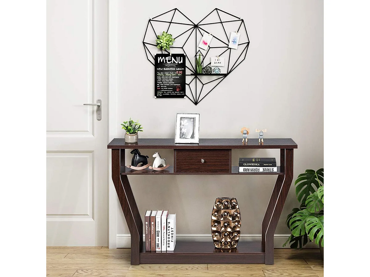 Consoletafel met lade en plank, haltafel van hout, entreetafel, bijzettafel voor ingang, woonkamer slaapkamer 120 x 30 x 81 cm (bruin)TI82413