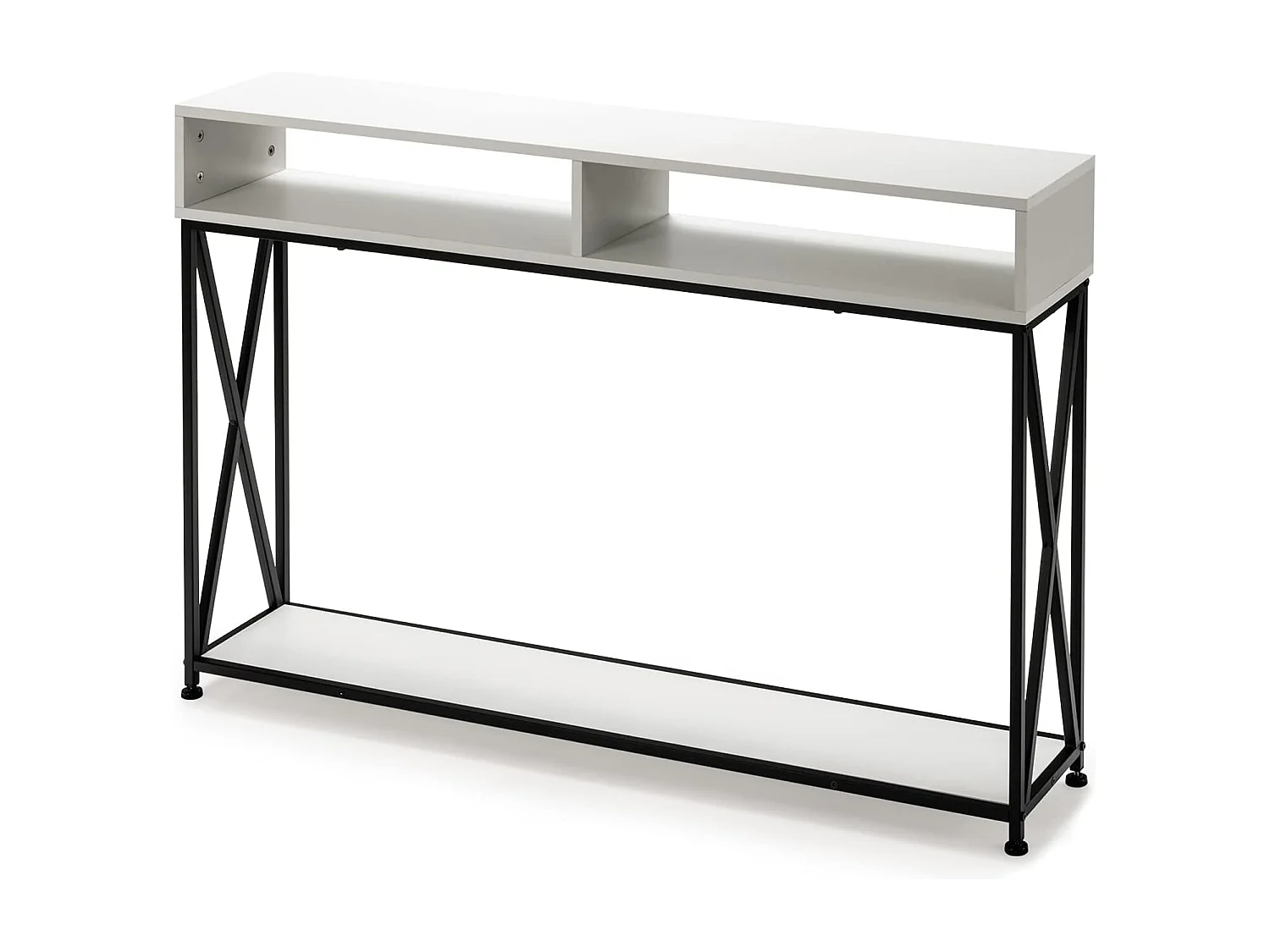2 Lagen consoletafel, gangtafel entreetafel met open plank & opbergcompartimenten,compacte industriële bijzettafel voor woonkamer/entree/gang(Wit)TH32238